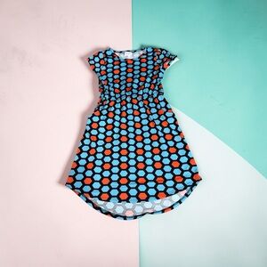 LuLaRoe Blue & Orange Hexagon Print Mae  Girls' Dress (12)